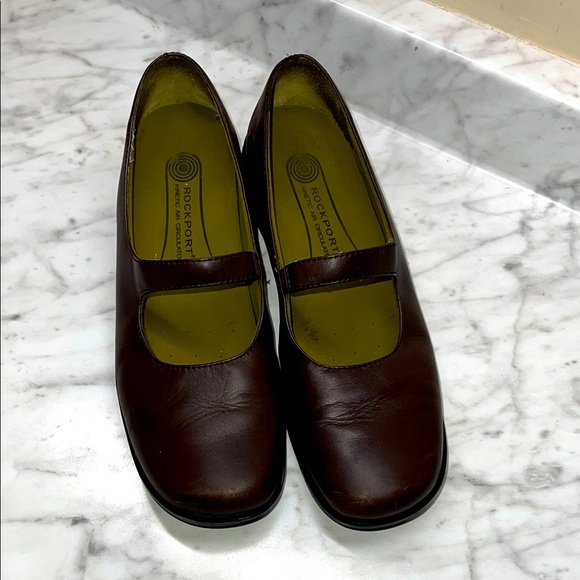 ROCKPORT Women's Brown Leather Mary Jane loafers slip on Shoes Size 8.5 M - Picture 1 of 8
